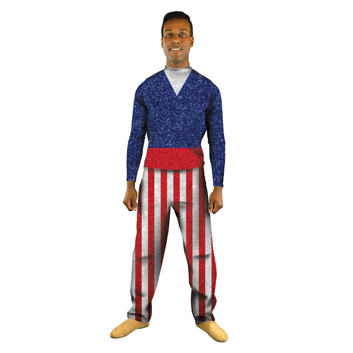 Photo of man in patriotic costume. White Uncle Sam Top Sparkle Spangled Skating Red Patriot Pant Movement July Gymnastics Fourth Fireworks Figure Fair Explore Dance Circus Carnival Blue American America Abstracts Abstract 50's