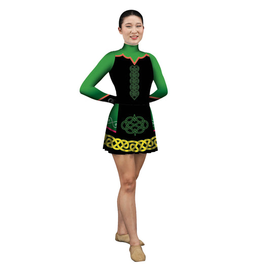 Photo of woman in an irish dancing costume. traditional nordic Movement Irish Ireland Green Explore european Dance culture Characters Character Celtic Black