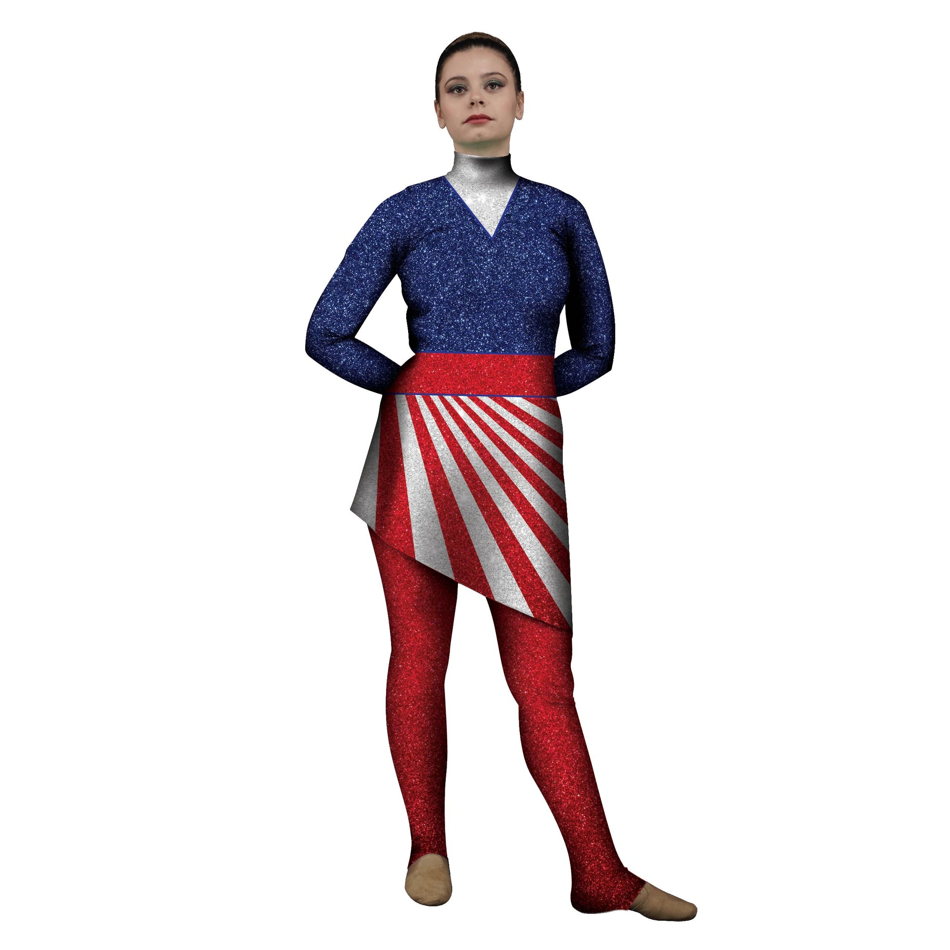 Photo of woman in patriotic costume. White Uncle Sam Top Sparkle Spangled Skating Red Patriot Pant Movement July Gymnastics Fourth Fireworks Figure Fair Explore Dance Circus Carnival Blue American America Abstracts Abstract 50's