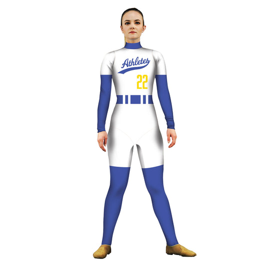 Photo of woman in baseball player costume. Unitard Sports Explore Elton John Dodgers Characters Character Baseball Athletics American America