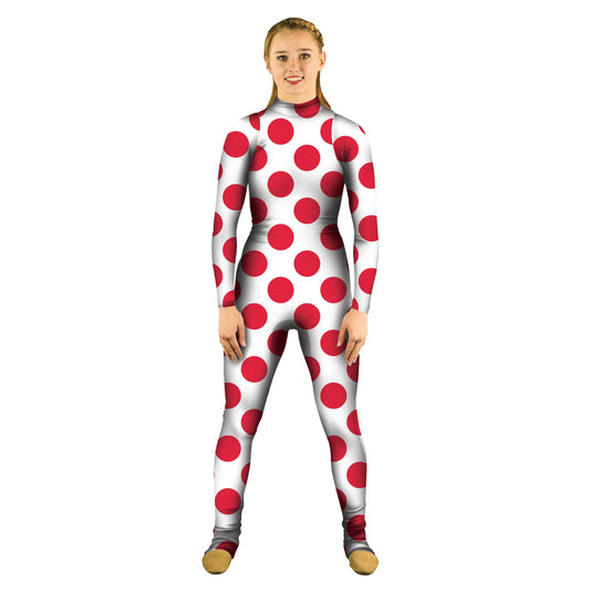 Photo of woman in red polka dot costume. Unitard Polka Dot Pattern Explore Dots Circle Bubbles Bases Base