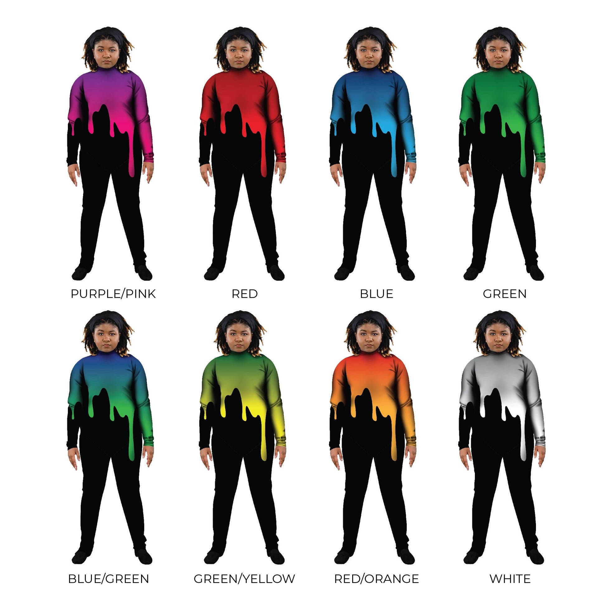 Grid of paint costumes. Unitard Sleeved Pattern Painting Paint Multi-Color Melting Liquid Explore Dripping Drip Black Abstracts Abstract