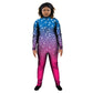 Photo of woman in colorful star costume. Villain Unitard stars Star Sleeved Sky Pattern Night Sky Night Multi-Color Glitter Explore Cartoon Abstracts Abstract