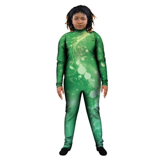 Photo of woman in green natural costume. Unitard Spirit Plays Play Nymph Nature Magical Magic Fantasy Fancy Fairy Explore Bases Base