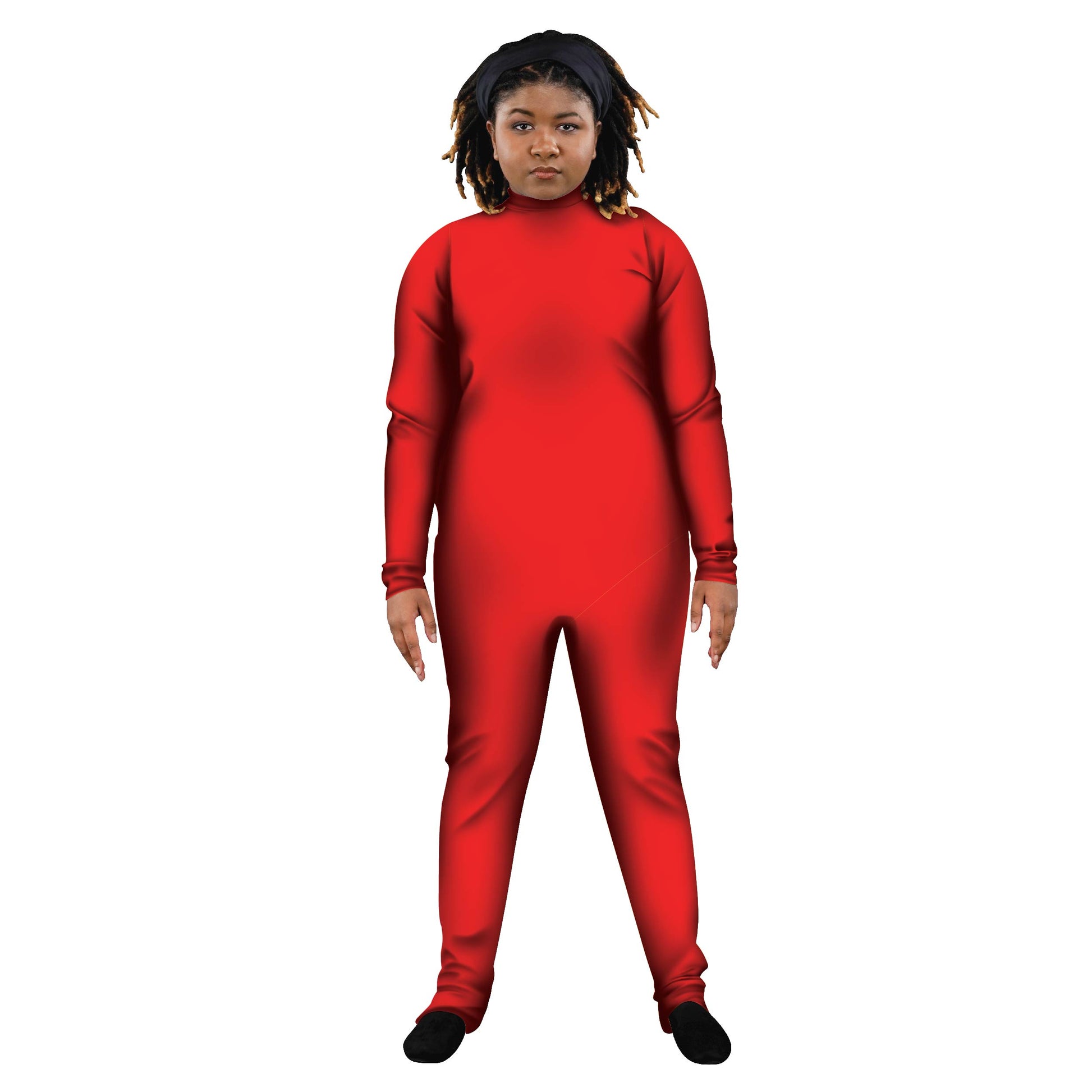 Photo of woman in red costume. Unitard Solid Primary Multi-Color Layer Explore Colors Colorful Color Bases Base