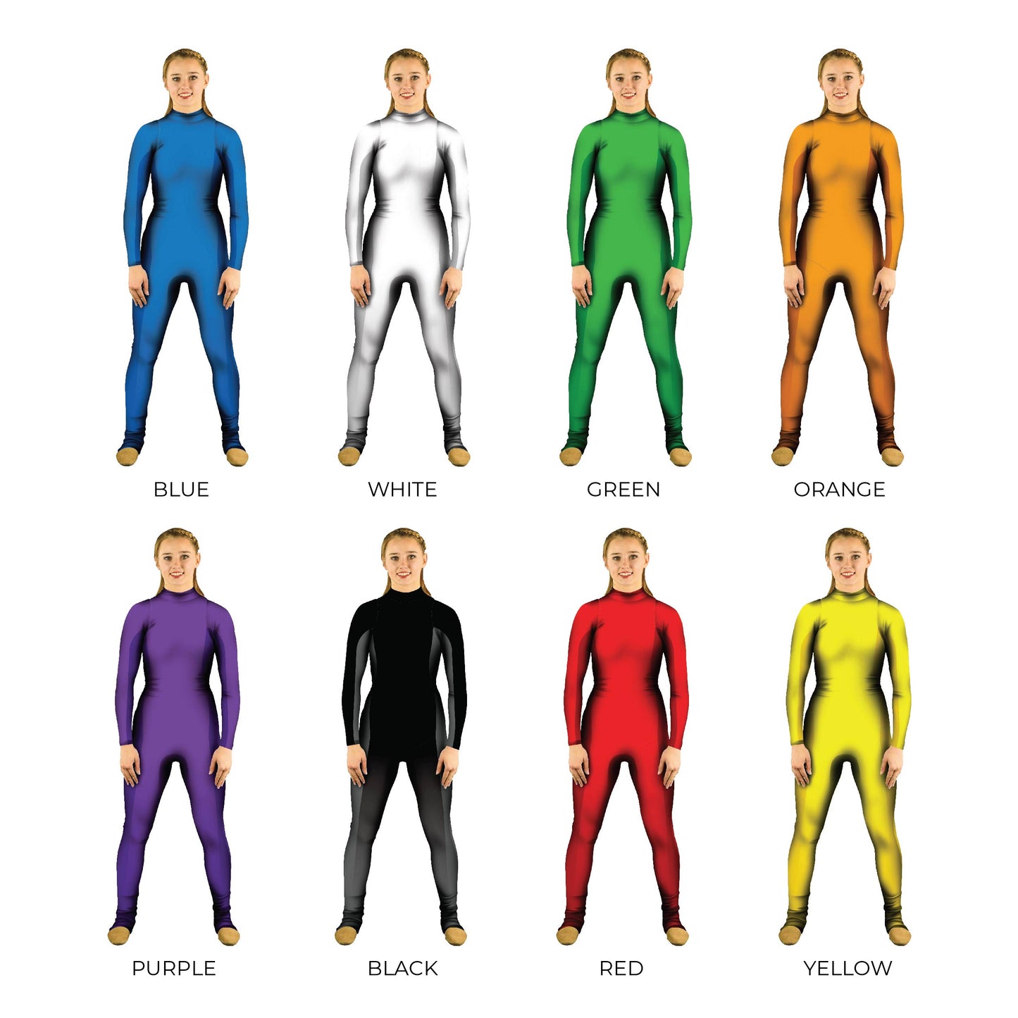 Grid of Multi-Colored Printed Costumes. Unitard Solid Primary Multi-Color Layer Explore Colors Colorful Color Bases Base