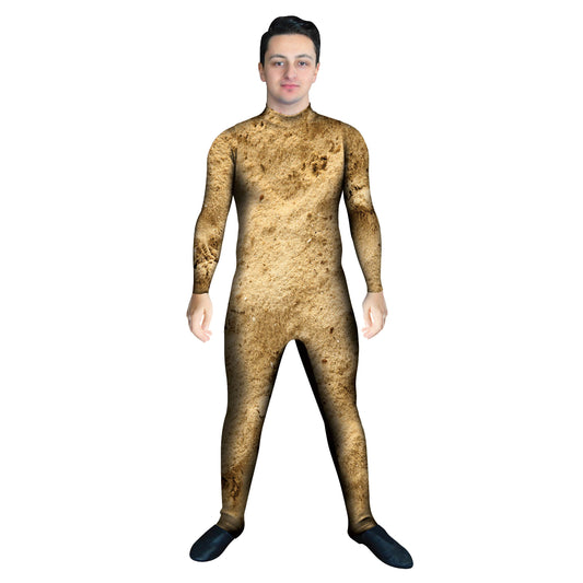 Photo of man in sand costume. Villian Unitard Stone Spider-man Sleeved Sandman Sand Rock Marvel Explore Elements Element Cosplay Brown Bases Base