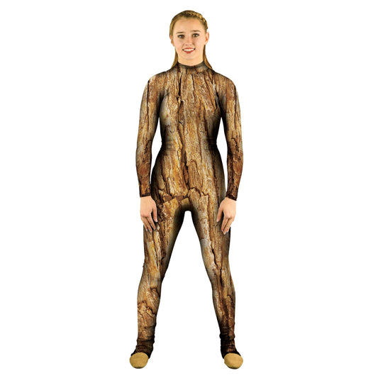 Photo of woman in wood costume. Woods Woodland Wood Unitard Tree Sleeved Marvel Guardians Groot Galaxy Explore Cosplay Brown Bases Base