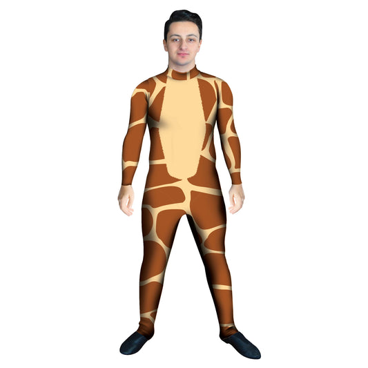 Photo of man in a giraffe costume. Unitard Sleeved Savannah Plays Play Madagascar Jungle Giraffe Forest Explore Dance Creature Characters Character Brown Animal Africa